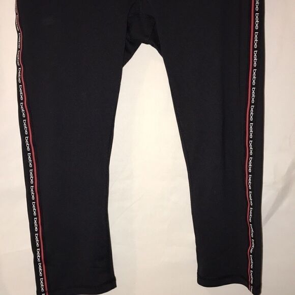 Bebe Sports Women's Black Contrast Logo Tape Wide Waistband Leggings Size Large - Picture 2 of 7